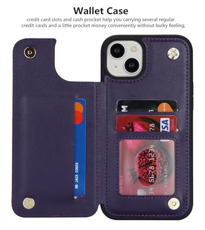 iCoverCase Compatible with iPhone 14 Case with Card Holder, Wallet Case for Women Men RFID Blocking PU Leather Protective Phone Case 6.1 Inch (Dark Purple) - color: Dark Purple