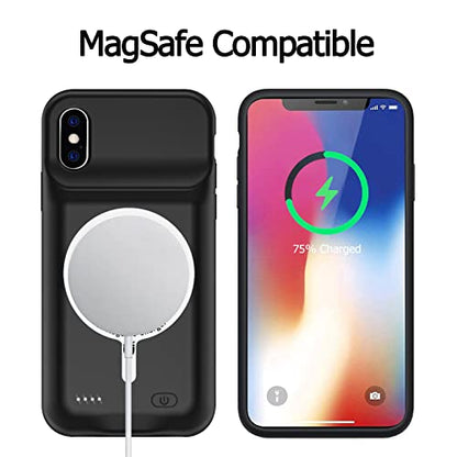 Battery Case for iPhone X/XS, [10000mAh] Enhanced Rechargeable Portable Protective Qi Wireless Charger Case Battery Support CarPlay Wireless Charging Case Compatible with iPhone X/XS (5.8 inch)-Black - size: iPhone X/XS