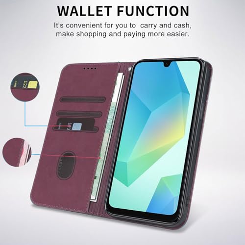 Wallet Case for Samsung Galaxy A26/A16 5G 6.7 inch 2025/2024 - PU Leather Flip Cover with Card Holder Slots, Strong Magnetic Folio Phone Case, Wine Red - color: Wine Red, size: Samsung Galaxy A26/A16 6.7"