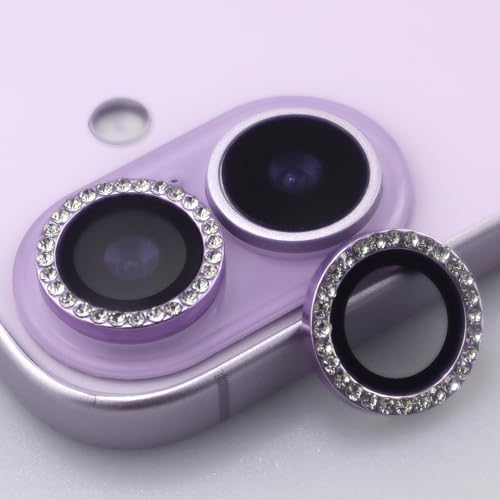 BONVAN for iPhone 17 Camera Lens Protector Bling Glitter Diamond Metal Crystal Tempered Glass Screen Accessories Rhinestones Lens Cover (Light Purple) - color: Light Purple