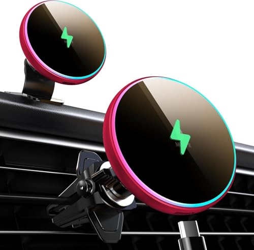 for Magsafe Car Mount Charger 15W LED RGB Car Phone Holder for Dash Vent - color: Red