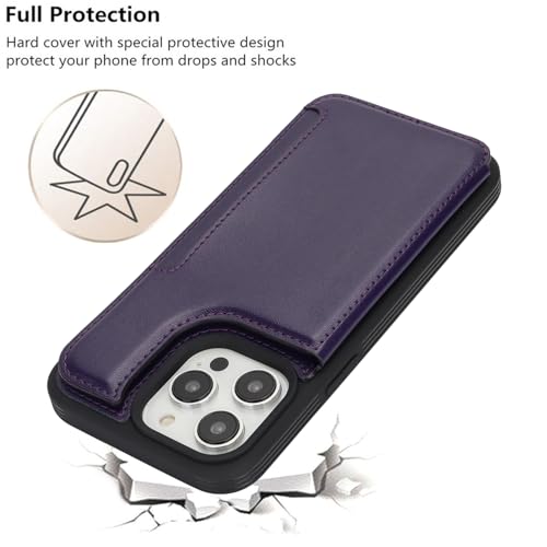 iCoverCase Compatible with iPhone 14 Pro Case with Card Holder, Wallet Case for Women Men RFID Blocking PU Leather Protective Phone Case 6.1 Inch (Dark Purple) - color: Dark Purple