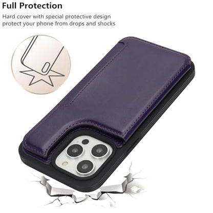 iCoverCase Compatible with iPhone 14 Pro Case with Card Holder, Wallet Case for Women Men RFID Blocking PU Leather Protective Phone Case 6.1 Inch (Dark Purple) - color: Dark Purple