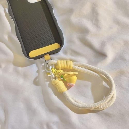 Dopamine Vibes Universal Wrist Strap - Korean-Style Short Phone Lanyard with Cute Yellow Pineapple Charm, 7mm Rope, Trendy Anti-Theft Tether for Girls, Includes Pendant & Nylon Phone Tab - color: 08 Dopamine Yellow Pineapple