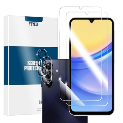 Galaxy A15 HD Clear Tempered Glass Screen Protector + Camera Lens Protectors, [2+2 Pack] [3D Glass] [Anti-Glare] [Bubble-Free] Screen Protector Glass For Samsung Galaxy A15 5G/4G - size: Galaxy A15 5G/4G