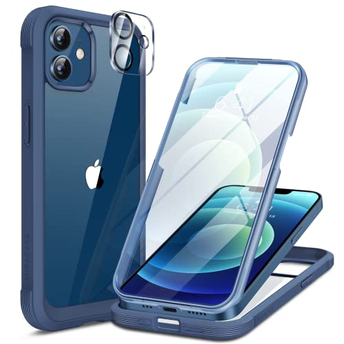 Miracase Glass Series for iPhone 12/12 Pro Case 6.1 inch, Upgraded Full-Body Rugged Phone Bumper Case Cover with Built-in 9H Tempered Glass Screen Protector and Camera Protector, Blue - color: Blue, size: iPhone 12/12Pro