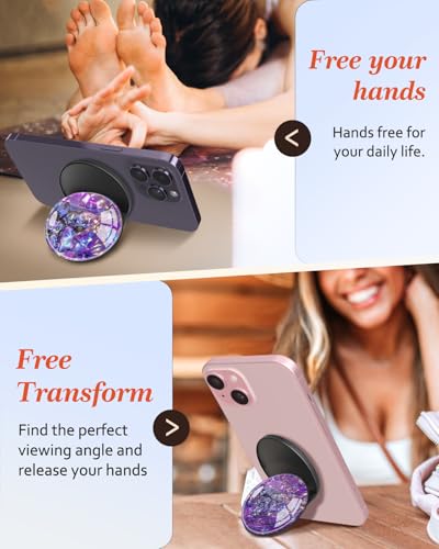 Magnetic Phone Grip for MagSafe – Magnetic Cell Phone Stand Magnet Removable Kickstand Finger Ring Holder Cute Stylish Decorative Accessories for iPhone 17/16/15/14/13/12 Series, Conch Purple
