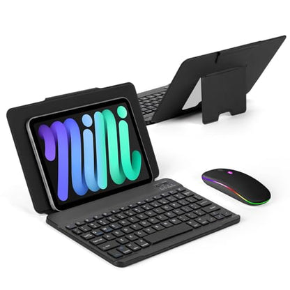EAMPANG Universal Bluetooth Keyboard and Case for Tablet/Phone/Laptop,Wireless Portable Slim Keypad and Mice Rechargeable Adjustable Bracket for iPad A16/Mini/Air/iPhone/Galaxy Z Fold Pure Black - color: Black