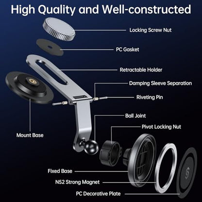 SYNCWIRE MagSafe Car Mount for Dashboard,Foldable Aluminum Arm,Space Gray - color: Space Gray