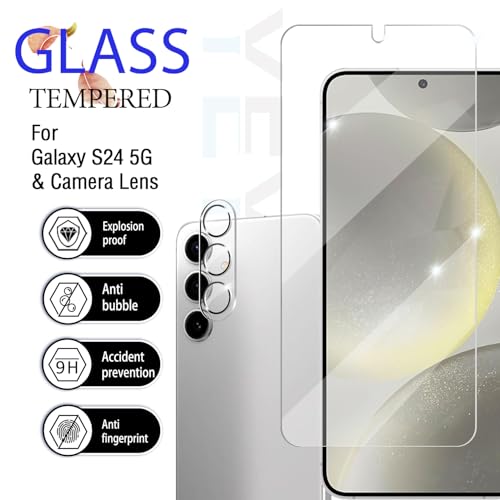 Galaxy S24 Screen Protector + Camera Lens Protector, [2 +2 Pack] [Ultrasonic Fingerprint Unlock] [Case Friendly] Full Coverage Tempered Glass Screen Protector For Samsung Galaxy S24 - size: Galaxy S24
