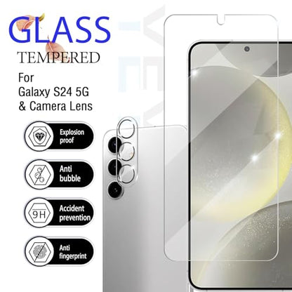 Galaxy S24 Screen Protector + Camera Lens Protector, [2 +2 Pack] [Ultrasonic Fingerprint Unlock] [Case Friendly] Full Coverage Tempered Glass Screen Protector For Samsung Galaxy S24 - size: Galaxy S24