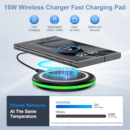 Samsung S26 Wireless Charger Fast Charging Pad for Samsung Galaxy S25 Ultra/S24/S23/S22/S21/S20/iPhone 17 Pro Max/2Pack 15W Wireless Phone Fast Charger Station for Motorola Edge 2024/Razr/G Power 2025