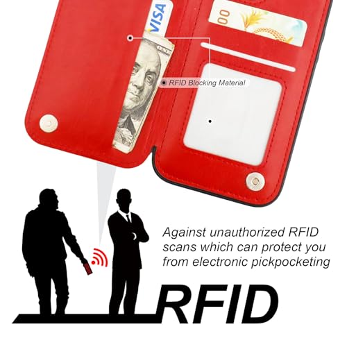 ONETOP for iPhone 17e/16e Wallet Case with Credit Card Holder,Red | 360° Rotation Ring Kickstand,Finger Grip,Double Magnetic Clasp,RFID Blocking PU Leather Shockproof Cover for Women Men - color: Red