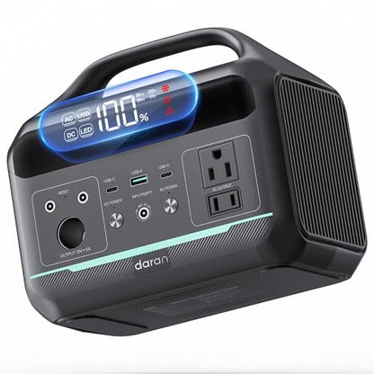 DaranEner Portable Power Station 300W (600W Surge), 192Wh LiFePO4 Lightweight Battery Backup, Solar Generator with 110V AC Outlet | 8-Port Fast Charging Power Supply for Home Emergency, Camping, RV