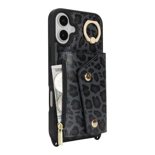 Lipvina Crossbody Wallet Case for iPhone 16 Plus,Black Leopard - color: 04-Black Leopard, size: iPhone 16 Plus 6.7"