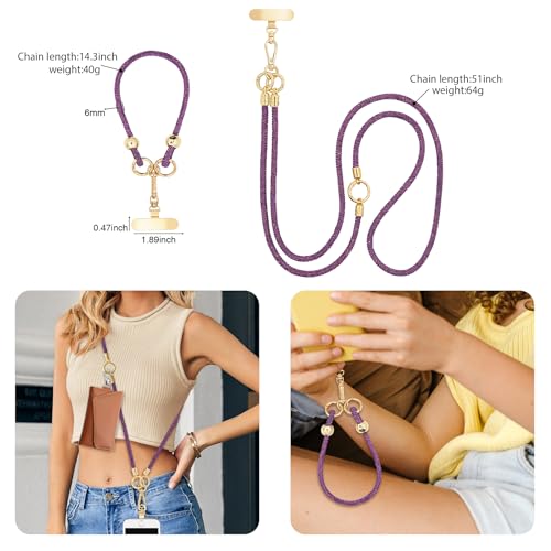 Crystal Phone Strap Crossbody and Wrist Lanyard, Anti Theft Layered & Wrist Strap Cell Phone Neck for Women - color: Purple Crystal