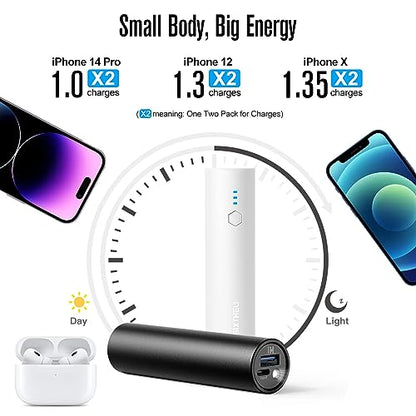SIXTHGU Portable Charger 2-Pack - 5000mAh Mini Power Bank with 15W Fast Charging USB C Port Flashlight and LED - for iPhone 16 15 14 13 Plus Pro Max iPad mini Android Meta VR and Gaming Controller - color: Black
