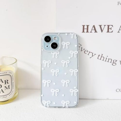 NITITOP Compatible with iPhone 15 Plus Case Clear Cute Bow Ribbon Love Heart Pattern for Women Girls Bowknot Full Camera Lens Soft TPU Slim Shockproof Protective Cover - White - color: White, size: iPhone 15 Plus