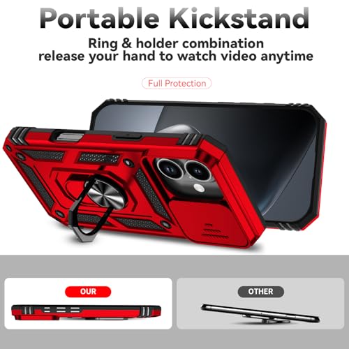 for iPhone 17 Case, with Slide Camera Cover HD Screen Protector [Military Grade 16ft. Drop Tested] Ring Holder Kickstand Protective Phone Case for Apple iPhone 17, Red - color: Red w/ Slide Camera 2nd gen. Military Grade