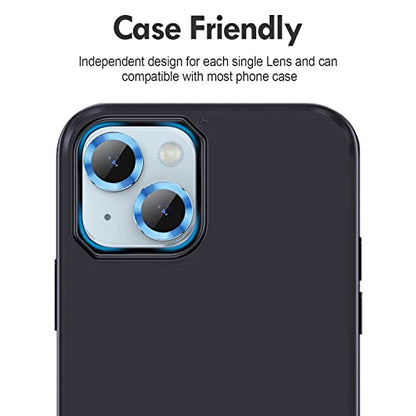 for iPhone 14 - iPhone 14 PLUS Camera Lens Protector, 9H Tempered Glass Camera Cover Screen Protector Metal Individual Ring for iPhone 14 6.1 inch iPhone 14 Plus 6.7 inch (Blue)