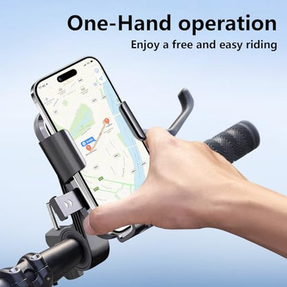 Anti-Shake Bike Phone Mount - One-Touch Lock Motorcycle & Ebike Phone Holder, Universal Bicycle Handlebar Cell Phone Clamp for Scooter, ATV, Fits All 4.7"-7.0" Large Smartphones