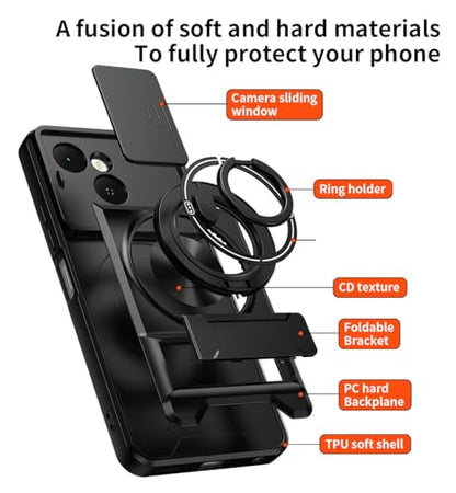 Compatible with Tecno Pop 10 Pro Case Cover,Compatible with Tecno Spark 40C 4G KM4k with Slide Camera Cover Phone Stand Protective Case Black - color: Black, size: Compatible with Tecno Pop 10 Pro