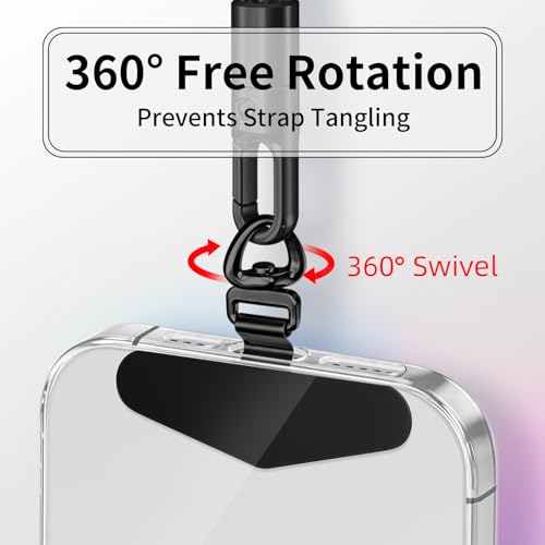 saxsion Heavy Duty Phone Tether Tab 360, Metal Lanyard Patch with 44lbs Load Capacity & Swivel Ring,2-Pack - color: Black*2