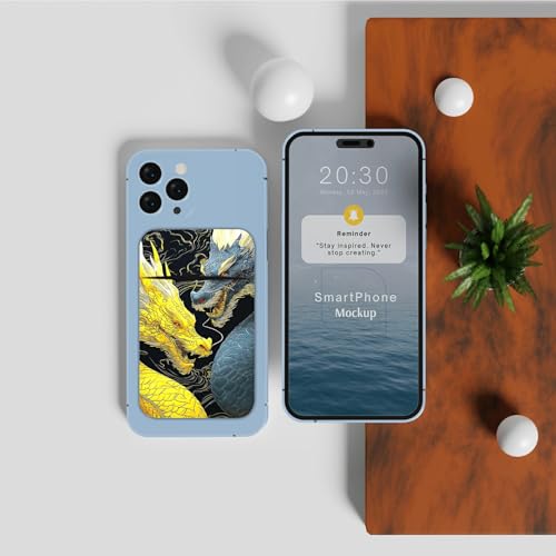 Phone Credit Card Holder Stick on, Cell Phone Pocket Self Adhesive Stretchy Stick on Wallet ID Credit Card Case Pouch Sleeve with Flap for All Smartphones, Gray-Yellow Dragon - color: Gray-Yellow Dragon