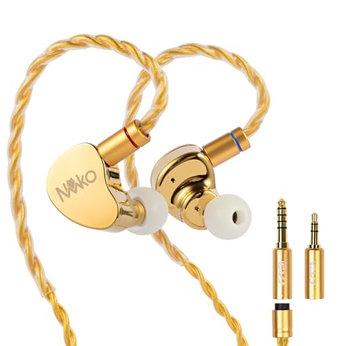 CVJ Neko IEM Wired Gaming Earbuds, 10mm Dynamic Driver HiFi in-Ear Monitors with 3.5 & 4.4mm Plugs, Deep Bass Headphones with Detachable Silver-Plated Cable for Audiophiles, Singers, Musicians - Gold - color: Gold