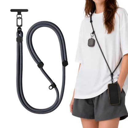 Adjustable Crossbody Phone Lanyard, Braided Cord with Tether Tab - color: Gray