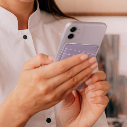 Limvory Phone Wallet Stick On, Leather Phone Card Holder - color: White, Purple