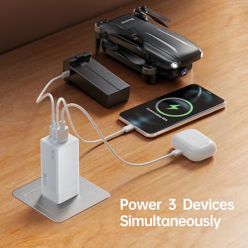 Bwine 65W GaN USB C Charger, 3-Port Fast Wall Charging Block - color: Off White & Orange