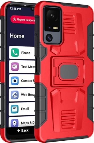 Nakedcellphone Rugged Combo for Jitterbug Smart 4 Phone Case - Red | Hybrid Cover + Belt Clip Holster, Rotating Holder, Ring Grip, with Kickstand, Mounting Plate, Fits Lively Smart4 or TCL 40XL - color: Red