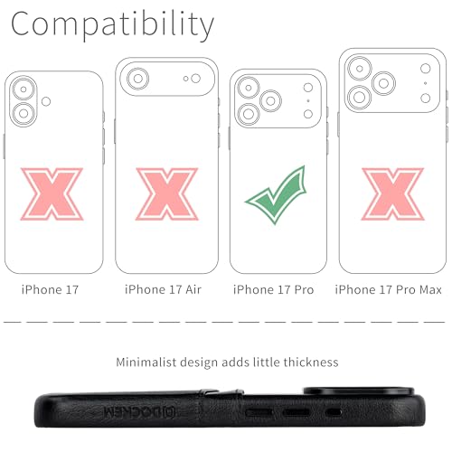 Dockem Card Case for iPhone 17 Pro with Magnetic Mounting Plate, Camera Control Button, Wallet with 2 Holder Slots: M2 Exec Premium Synthetic Leather (Black) - color: Black, size: 17 Pro
