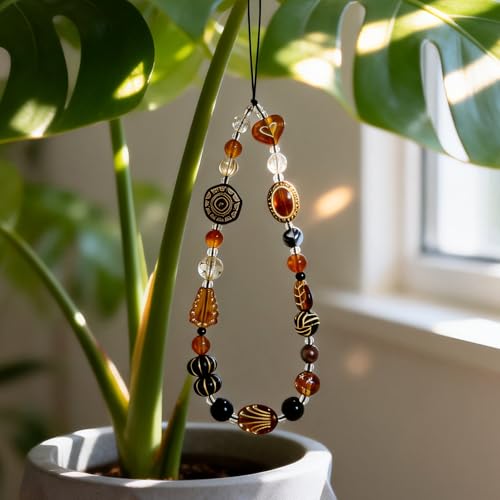 Cute Beaded Camera Wrist Strap for Phone, Digital Camera Charm Lanyard, Pearl Beaded Chain for Bag Keychain Gift - color: Brown Bead 2
