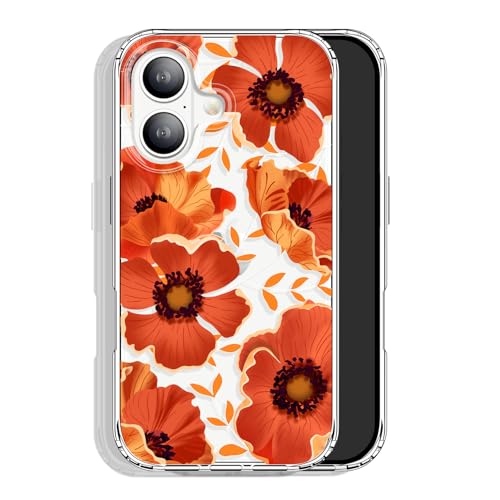 GYZYA for iPhone 17 Case Clear 6.3 Inch with Design, Protective Slim TPU Cover + Shockproof Bumper for Women and Girls (Orange Flowers) - color: Flowers031, size: iPhone 17 (6.3 inch)