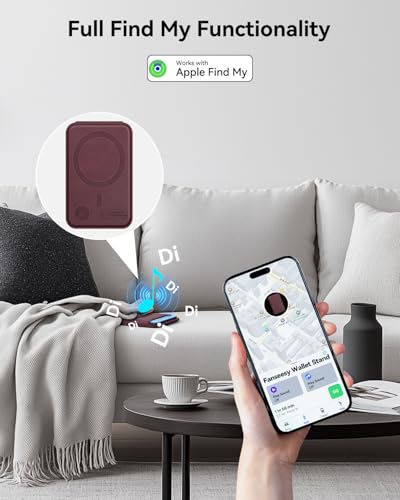 for MagSafe Wallet, Works with Apple Find My,5 Card Holder with Stand, Magnetic Phone Wallet Stand for iPhone 17/16/15/14/13/12 Pro Max Air Plus, RFID Blocking Vegan Leather,Wine Red - color: Findmy Red Wine