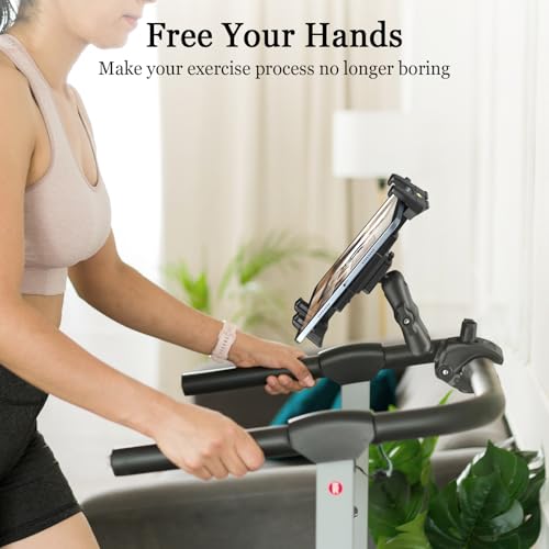 OHLPRO Tablet Mic Stand Holder for iPad Treadmill Handlebar Clamp, Mount for Spin Bike Microphone Peloton Stroller, Fit 5-13” iPad Pro 12.9 Air Mini, Galaxy Tab, iPhone, Fire HD 10-4" Arm - size: 4" Arm