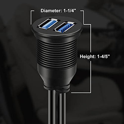 2 Ports Dual USB 3.0 Male to Female AUX Flush Car Mount Cable 3ft - size: 1pcs 3ft