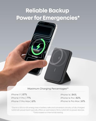 Anker 622 Magnetic Power Bank, 5,000mAh Foldable Wireless Portable Charger - color: Interstellar Gray, size: 4.13 x 2.64 x 0.51 inches