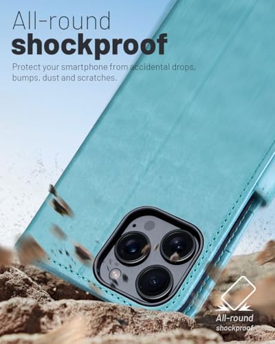 OCASE Compatible with iPhone 16 Pro Wallet Case, PU Leather Flip Folio Case with Card Holders RFID Blocking Kickstand [Shockproof TPU Inner Shell] Phone Cover 6.3 Inch 2024, Ice Blue | RFID Blocking, Flip Case, Magnetic Clasp, PU Leather Wallet Case, Kick