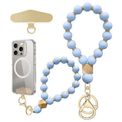 Silicone Beaded Phone Wrist Strap, Phone Bracelet Strap with Tether Tab Elastic Hands Free Wristlet Strap - color: Light Purple
