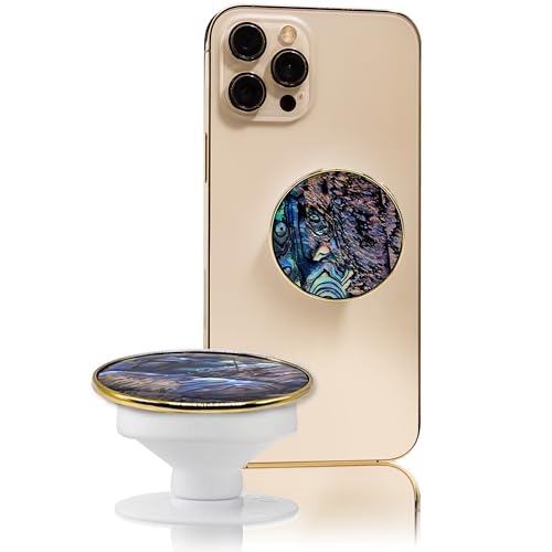 Grips by CRYSTALFY Onyx Reef Authentic Natural Abalone Seashell Crystal Phone Grip Holder, Expanding Kickstand, Natural Gemstone Swappable Top Accessory for iPhone, iPad, Kindle, Mobile Devices - color: Onyx Reef