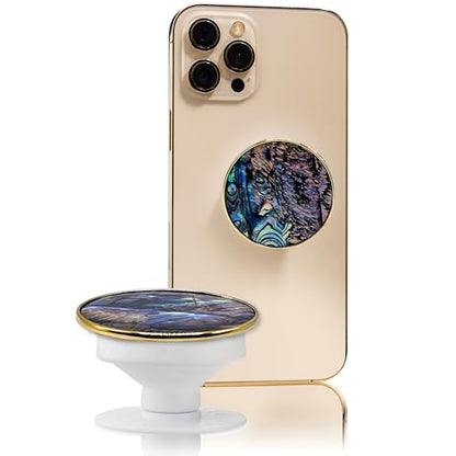 Grips by CRYSTALFY Onyx Reef Authentic Natural Abalone Seashell Crystal Phone Grip Holder, Expanding Kickstand, Natural Gemstone Swappable Top Accessory for iPhone, iPad, Kindle, Mobile Devices - color: Onyx Reef