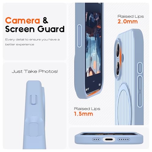 SKYLMW Striped Case for iPhone 16 Plus with Stand,6.7" Blue/White | Aesthetic Striped,Magnetic Stand,Compatible with Mag-Safe,Silicone 16 Plus Phone Case - color: Blue/White, size: Iphone 16 Plus