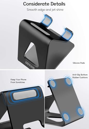 Aoviho Cell Phone Stand for Desk, Aluminum Phone Holder, Black - color: Black