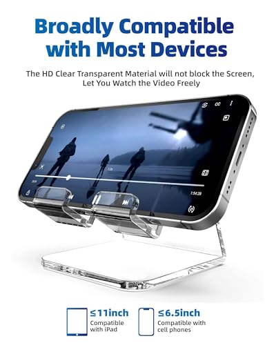 TOPGO Acrylic Cell Phone Stand, Clear Phone Holder for Office Desk, Vanity, Kitchen, Bedside Table, Compatible with iPhone 17/Smartphones/iPad/Switch/Kindle, Office Desk Accessories