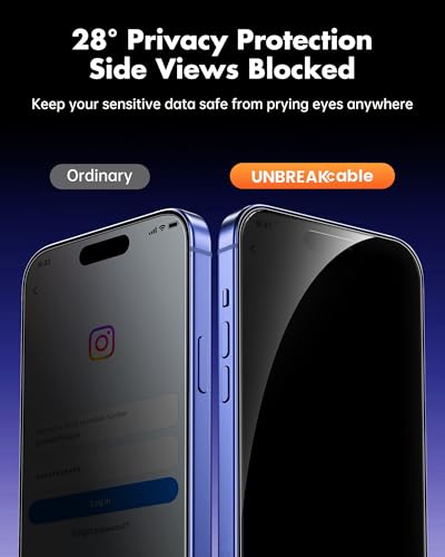 UNBREAKcable 4PCS Screen Protector for iPhone 16-2 Privacy Tempered Glass+2 Clear Glass Double Shatterproof [Easy Installation Frame] [9H Hardness] [Case Friendly] Anti-Scratch for iPhone 6.1 inch - size: iPhone 16