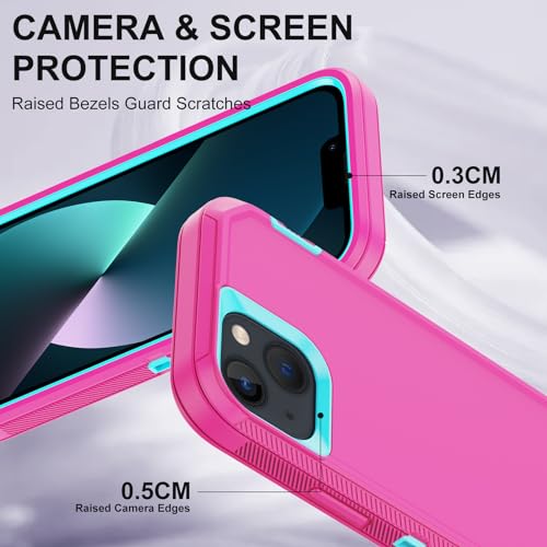 for iPhone 13 Case with 2 Screen Protector,Shockproof Drop Protection Full Body Heavy Duty 3 Layer Military Rugged Durable Phone Cover for Apple iPhone 13 6.1" (Pink) - color: Pink