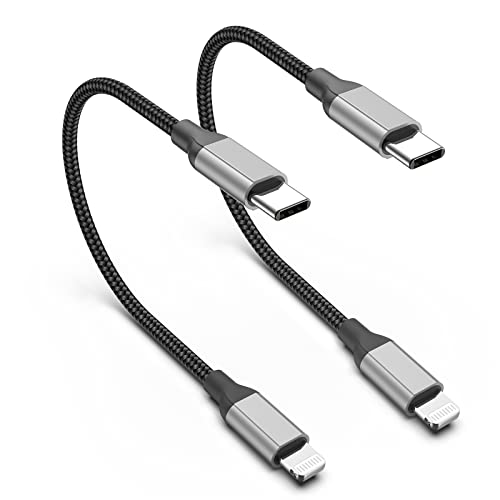 USB C to Lightning Cable 1ft, 2Pack Short iPhone Charger Cord MFi Certified Braided Fast Charging Type C to Lightning Cable Compatible with Apple iPhone 14/13/12/11Pro/X/XR/8/7/6s/Plus/SE/iPad